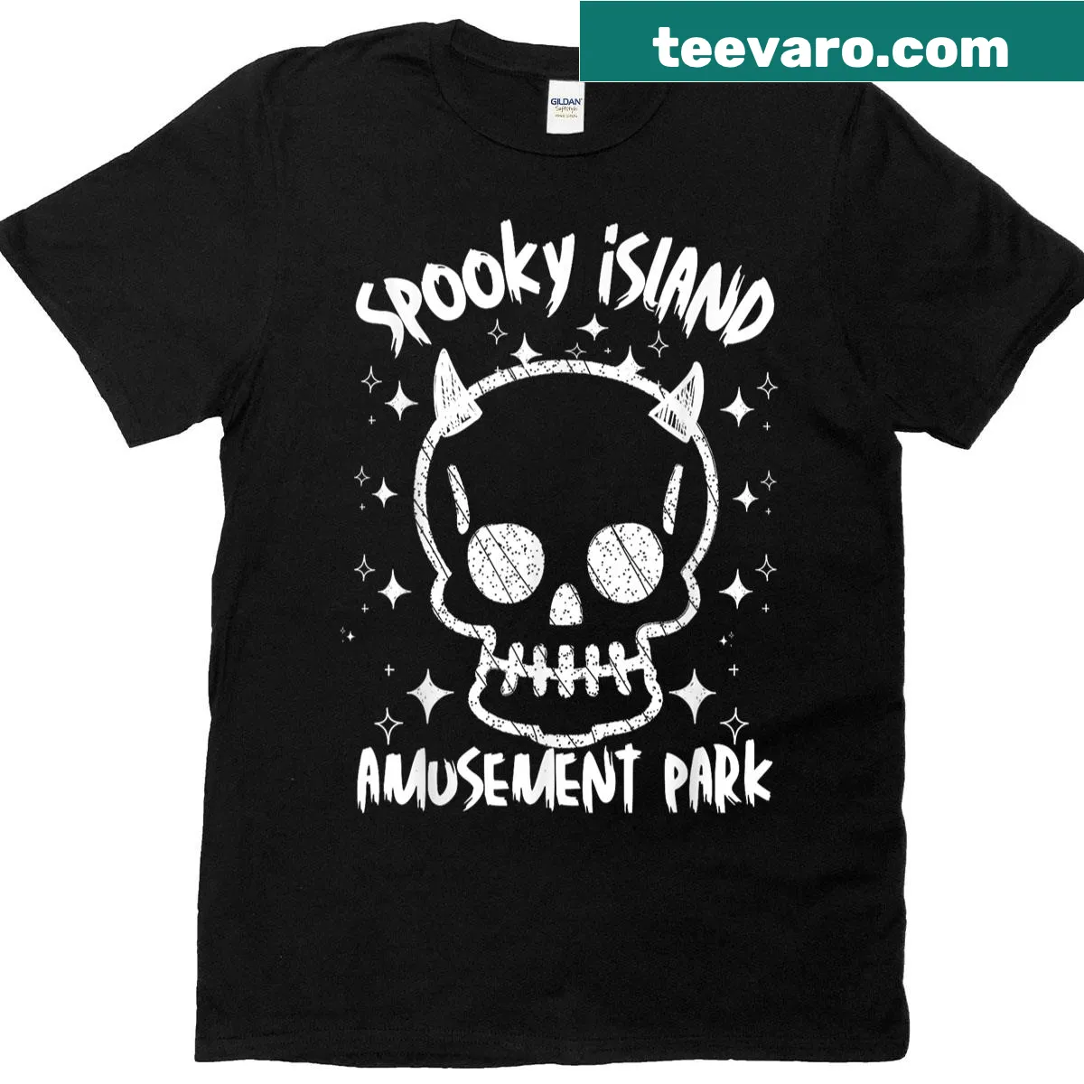 Retro amusement park design with spooky elements on a T-shirt — on a men's t-shirt