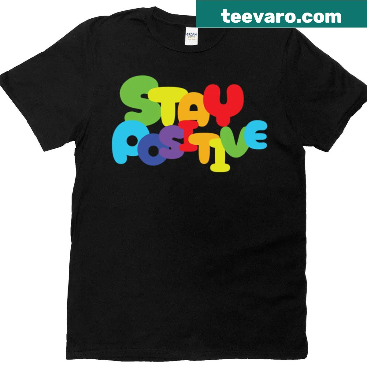 Funny skeleton T-shirt with a motivational 'Stay Positive' quote — on a men's t-shirt