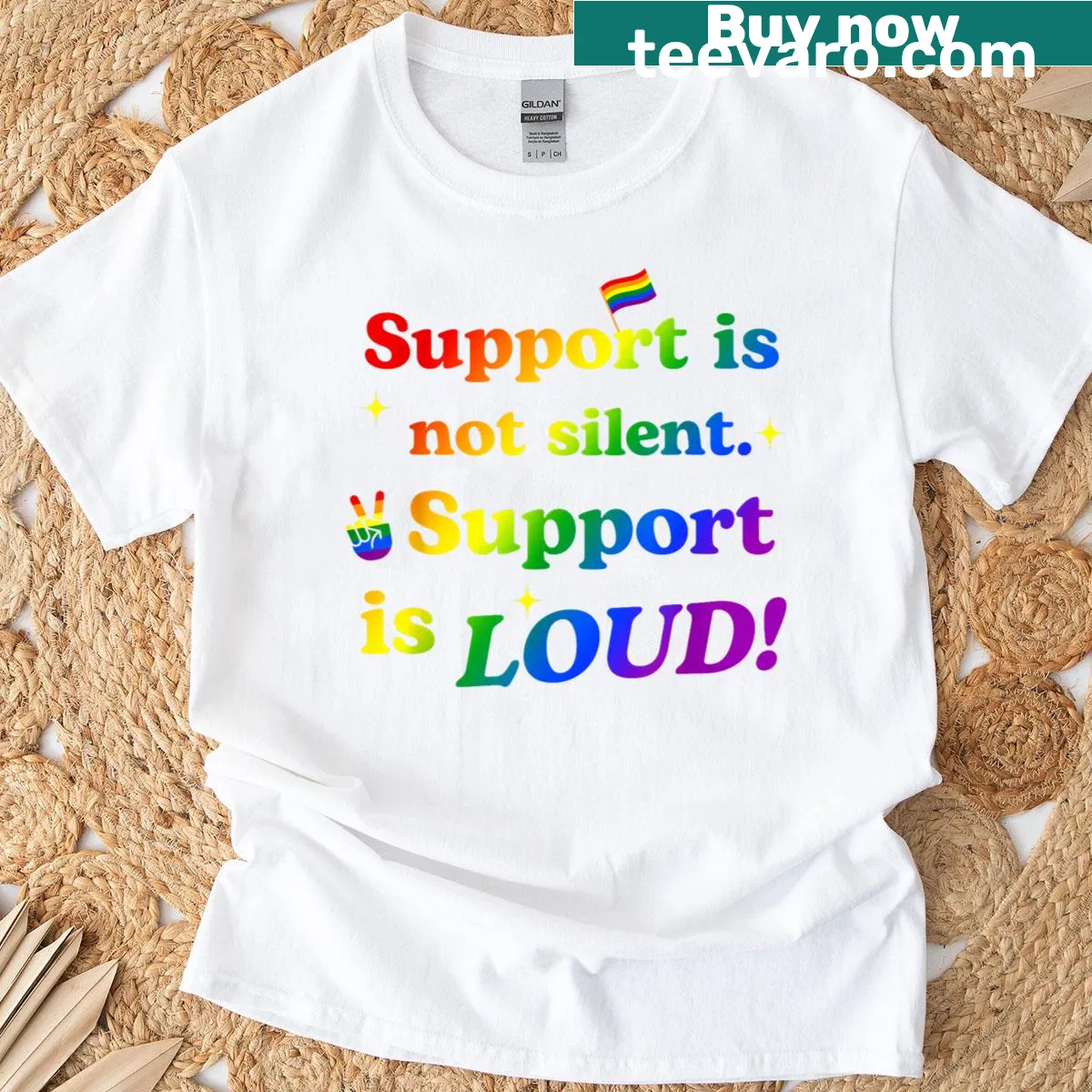 Bold typography t-shirt stating 'Support Is Not Silent Support Is Loud' — on a men's t-shirt
