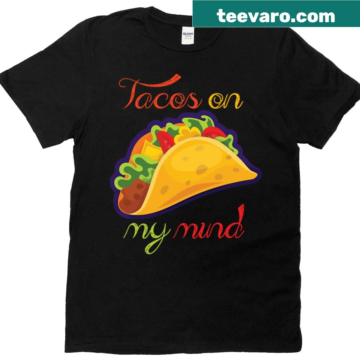 Funny T-shirt featuring tacos and bacon graphic — on a men's t-shirt