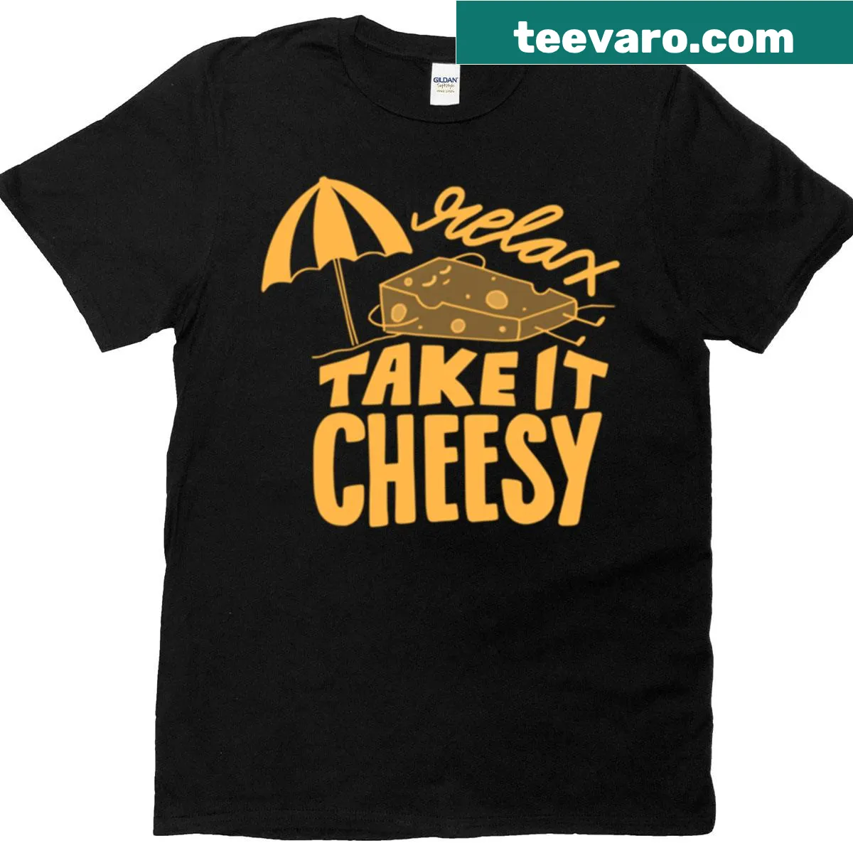 Illustrative T-shirt with playful cheese-themed graphic — on a men's t-shirt