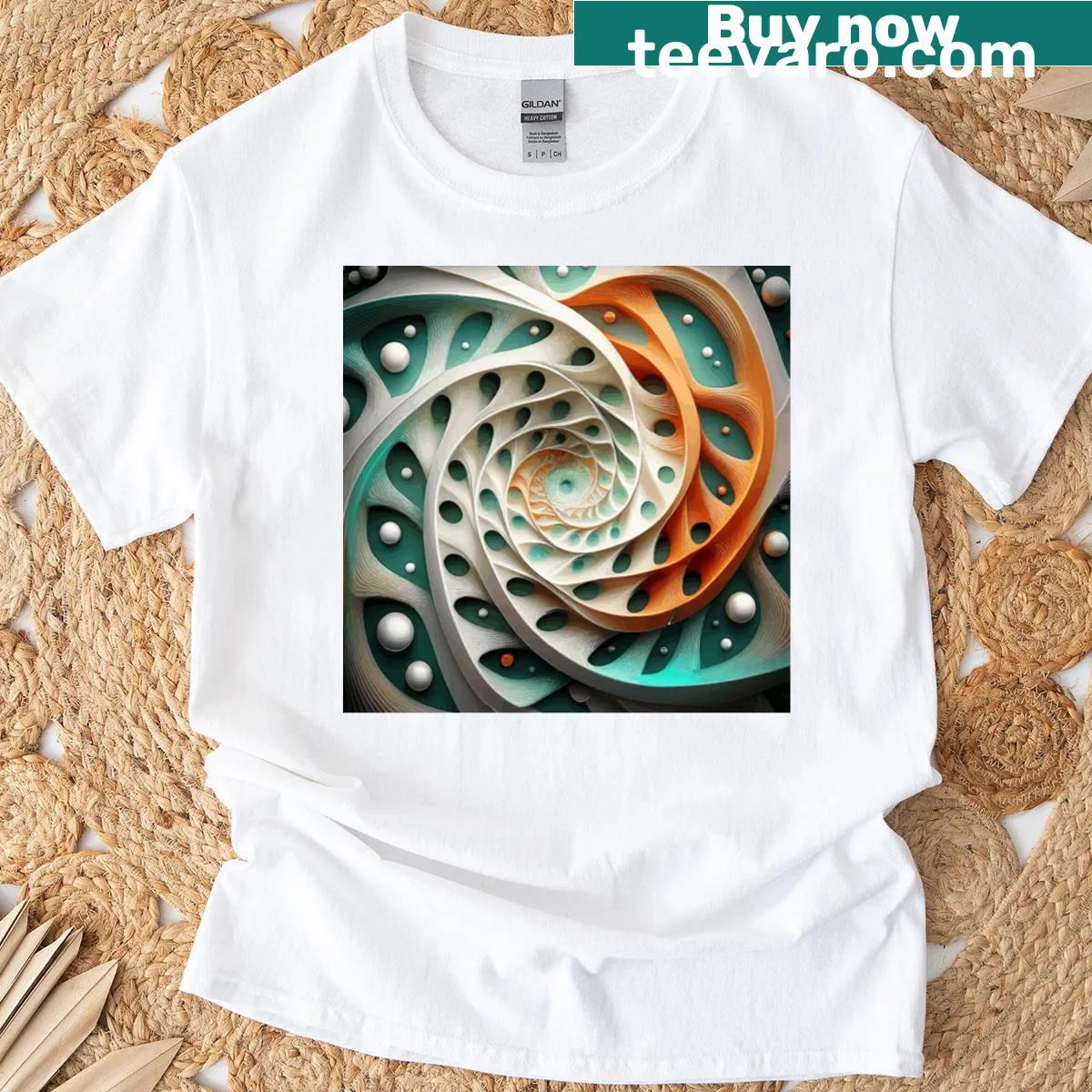 Abstract geometric Fibonacci spiral graphic on a T-shirt — on a men's t-shirt