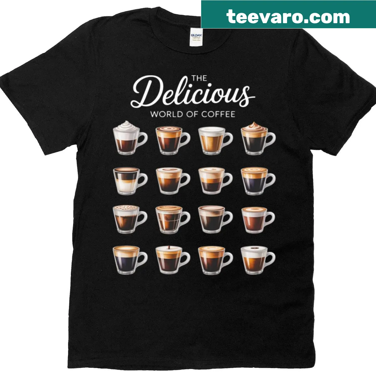 Typographic design celebrating the world of coffee — on a men's t-shirt