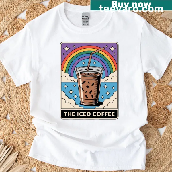 Cartoon-style iced coffee Tarot card t-shirt