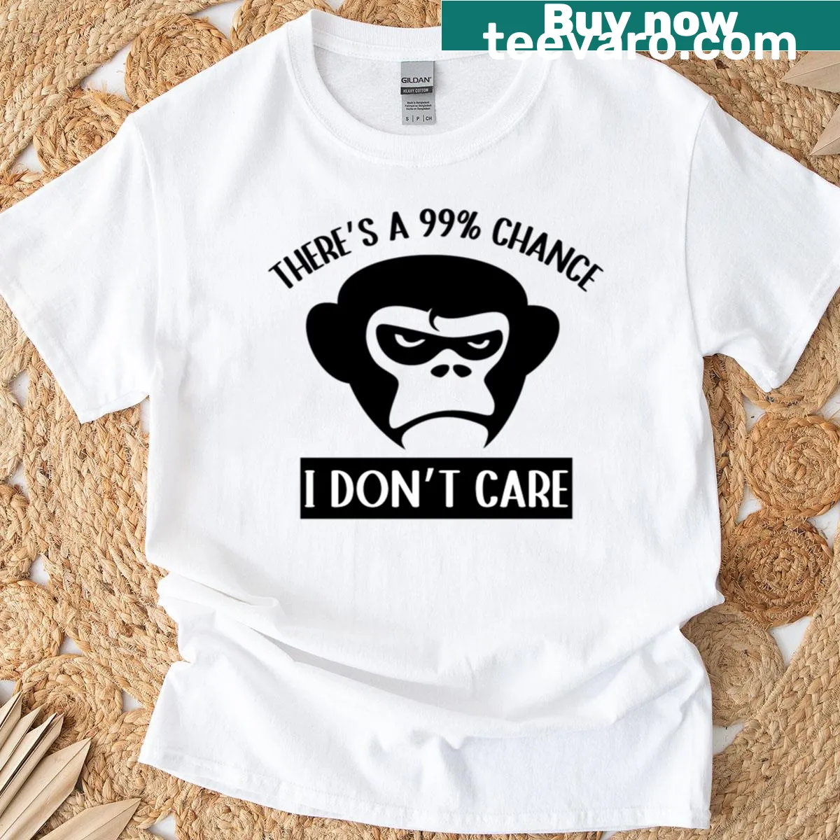 Funny t-shirt with a monkey graphic and humorous text about not caring — on a men's t-shirt