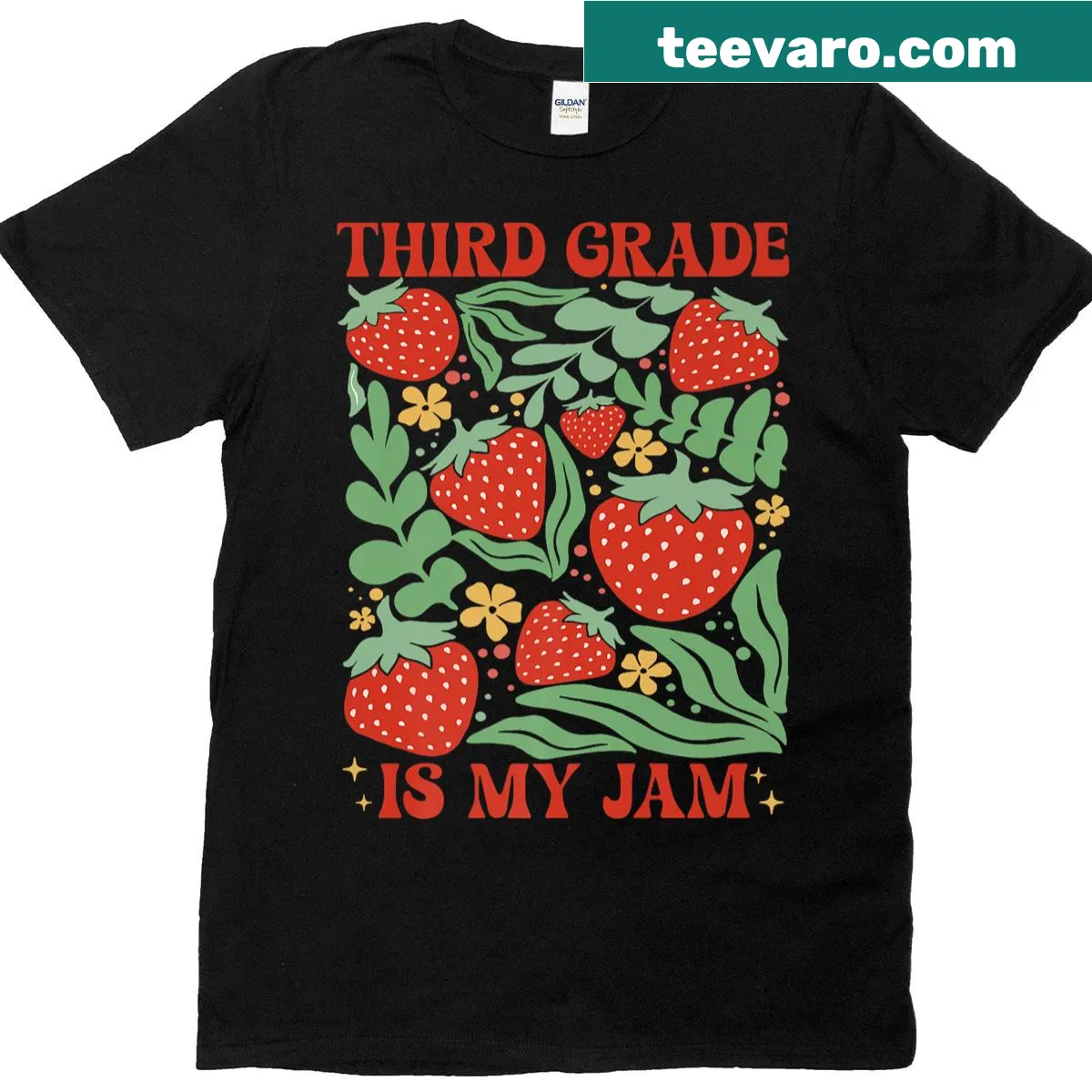 Boho floral T-shirt celebrating third grade teaching — on a men's t-shirt