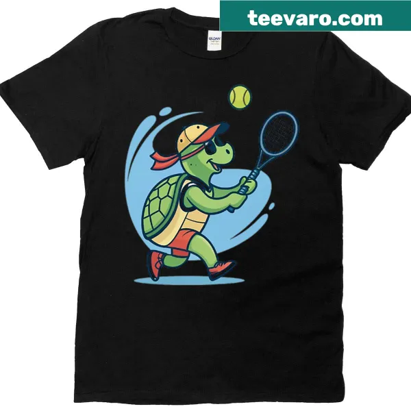 T-shirt featuring a cheerful turtle dressed as a tennis player