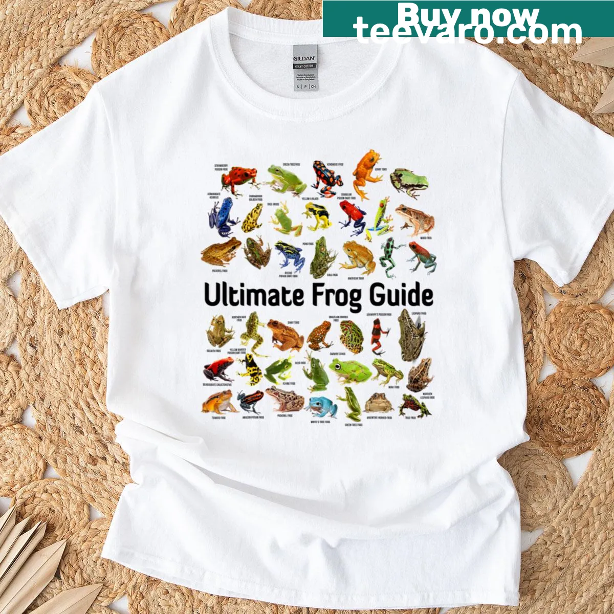 Cottagecore aesthetic t-shirt with frogs and mushrooms — on a men's t-shirt