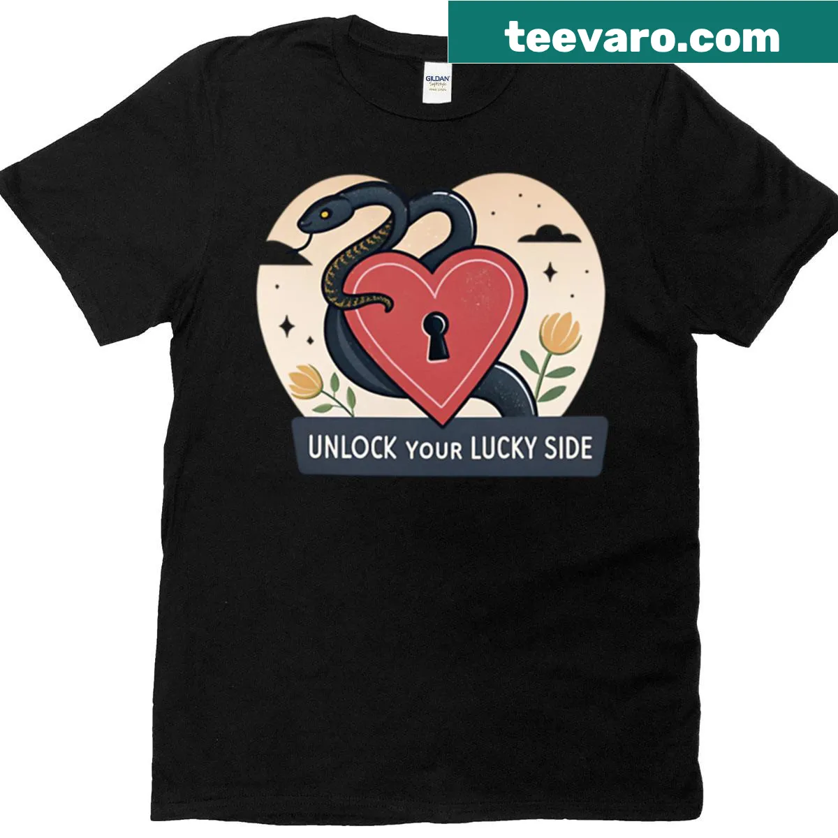 Inspirational T-shirt with the phrase Unlock Your Lucky Side — on a men's t-shirt