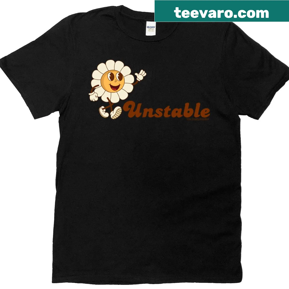 Retro daisy graphic T-shirt named 'Unstable' — on a men's t-shirt