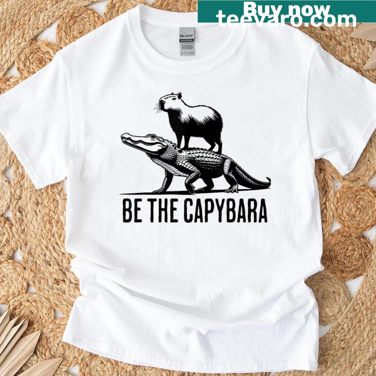 Vintage graphic of capybara riding gator T-shirt — on a men's t-shirt