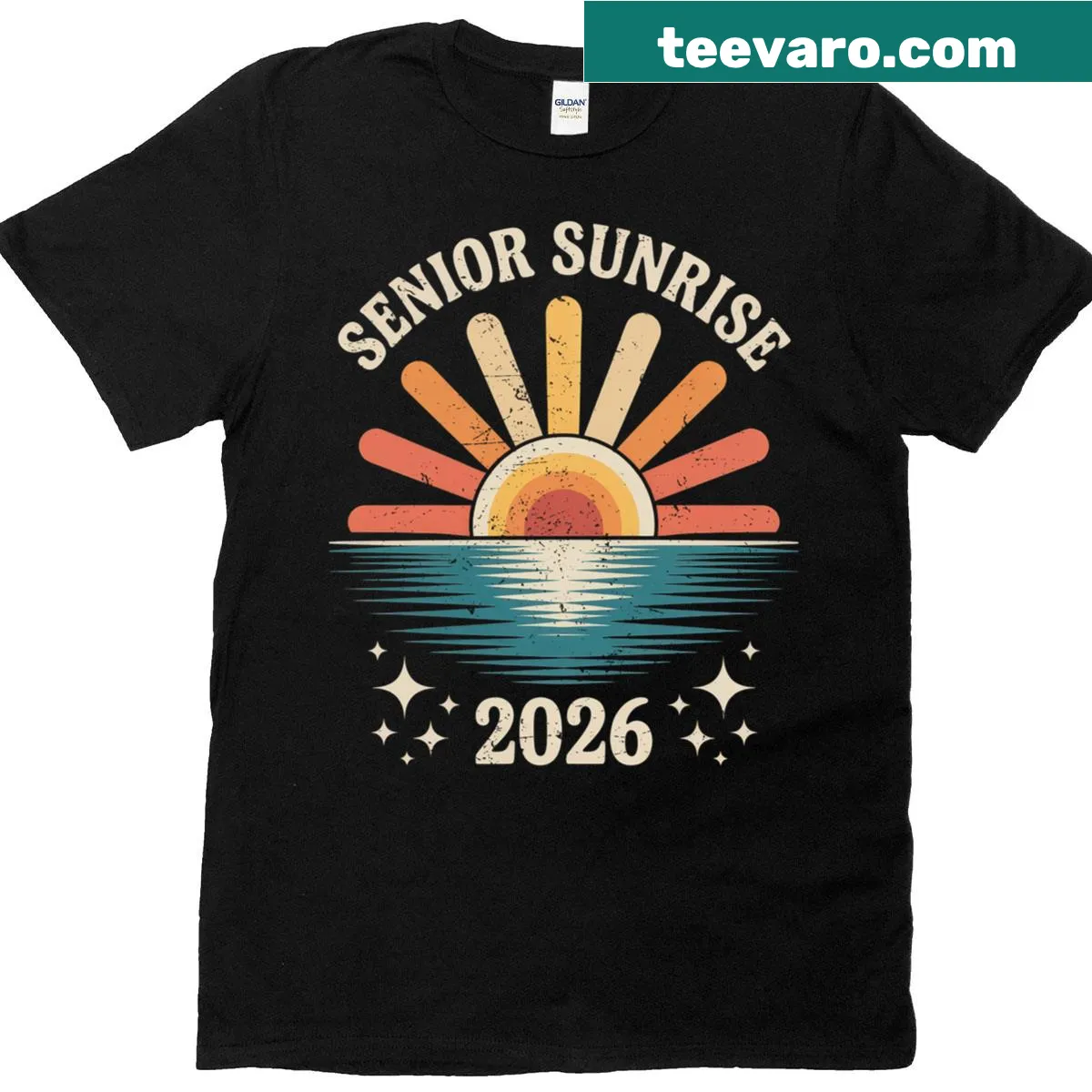 Vintage style graduation T-shirt for the class of 2026 with sunrise design — on a men's t-shirt