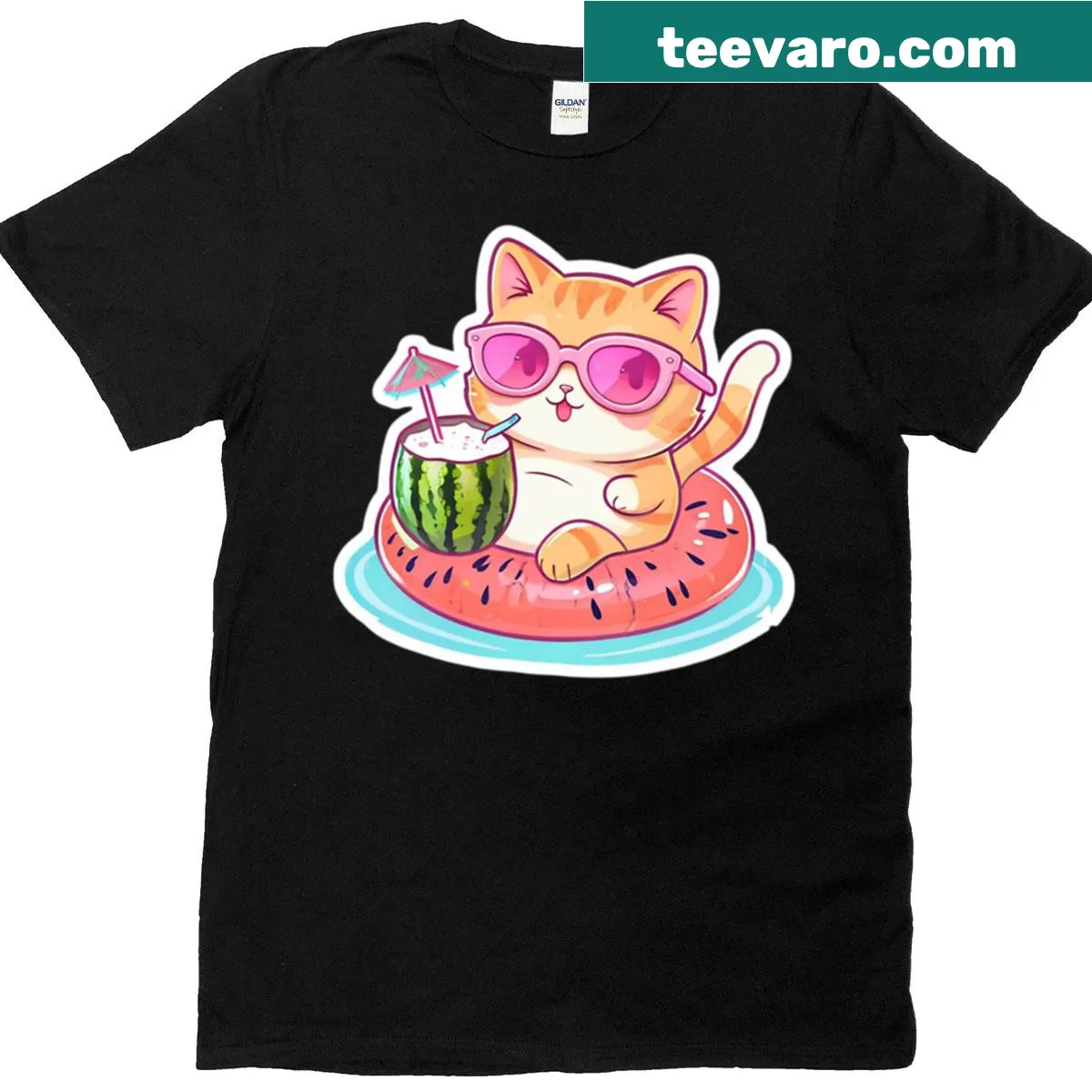 Whimsical summer cat graphic T-shirt to delight cat lovers — on a men's t-shirt