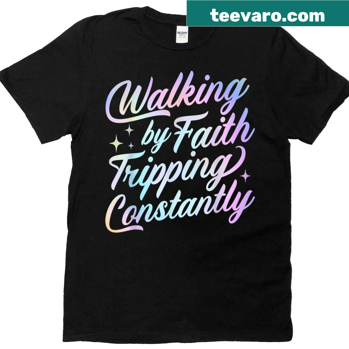 Christian T-shirt with humorous quote about faith and challenges — on a men's t-shirt