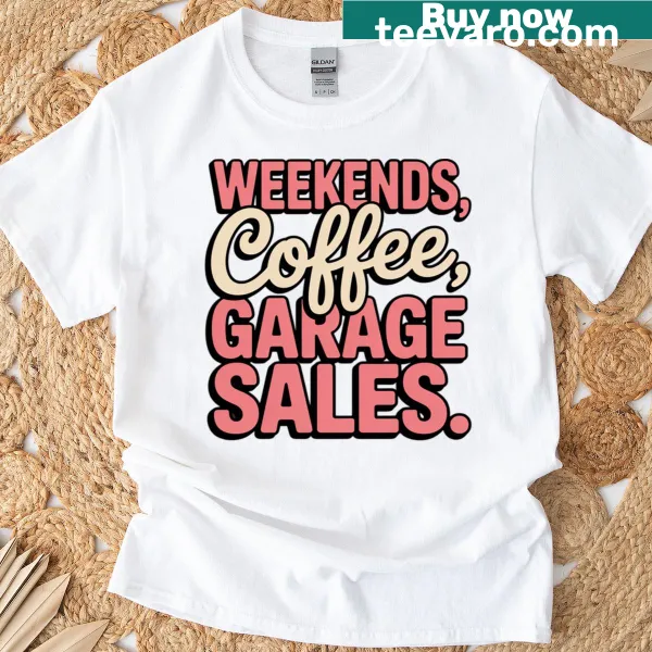 Vintage-style T-shirt about coffee and garage sales