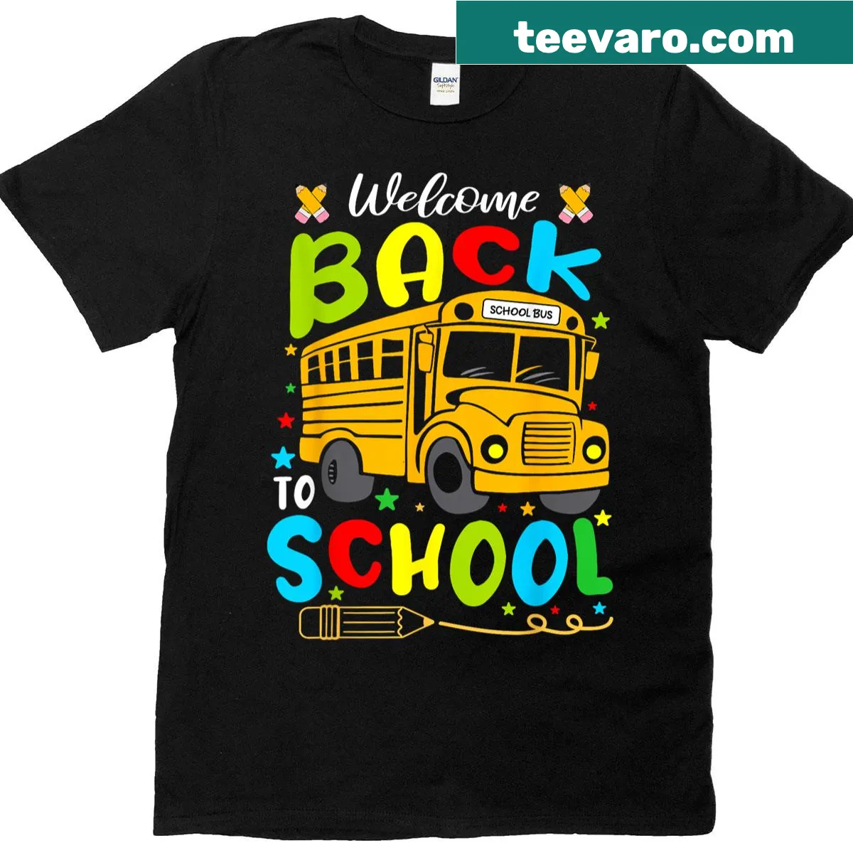 Happy bus driver T-shirt with a first-day-of-school design — on a men's t-shirt