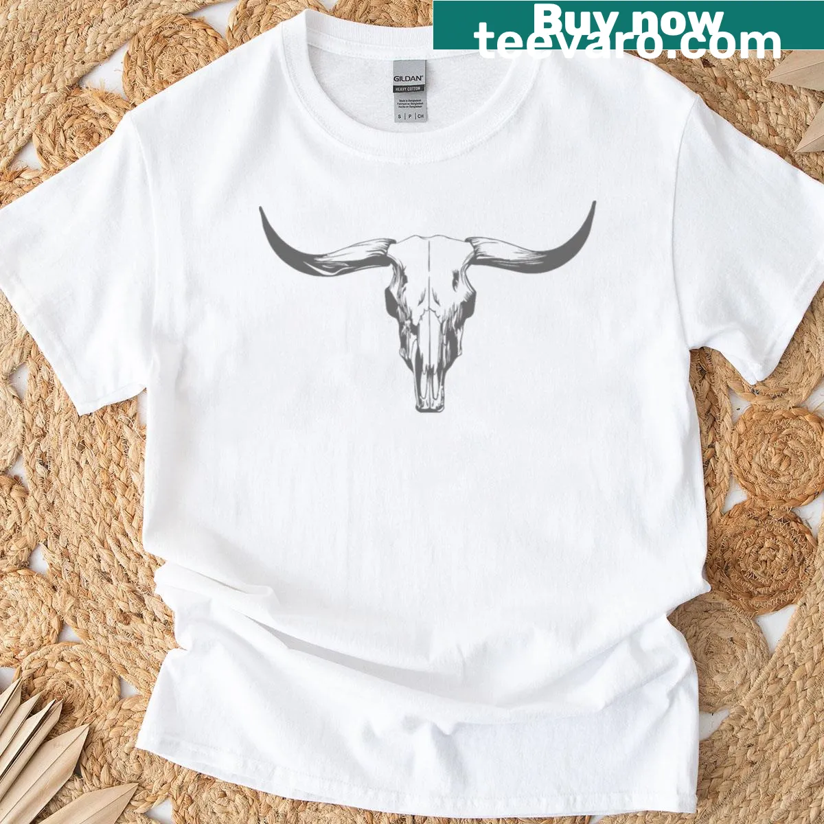 Vintage cow skull T-shirt with boho design for cowgirls — on a men's t-shirt