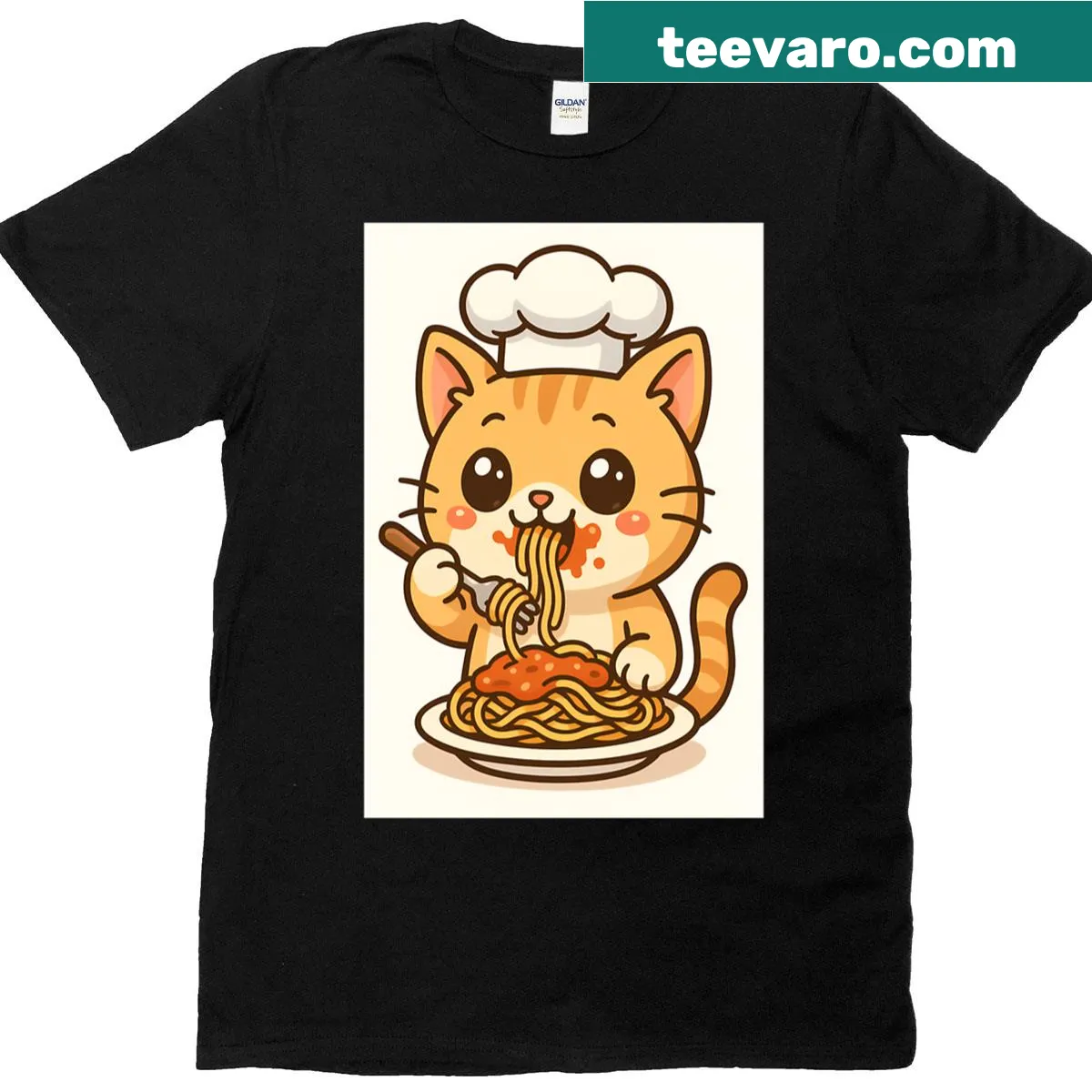 Playful t-shirt featuring cartoon noodles and whiskers design — on a men's t-shirt