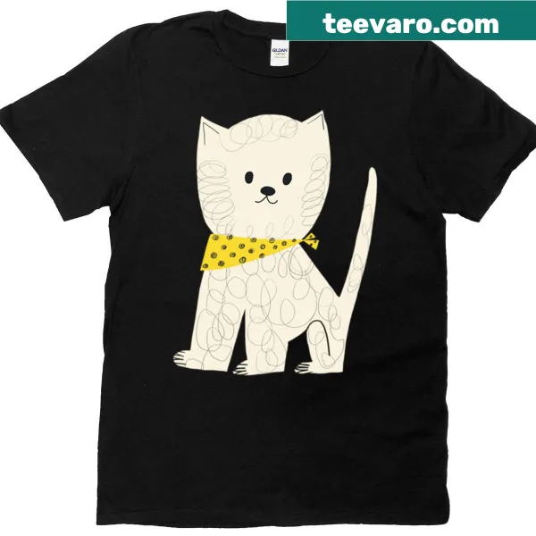Charming white cat design on t-shirt