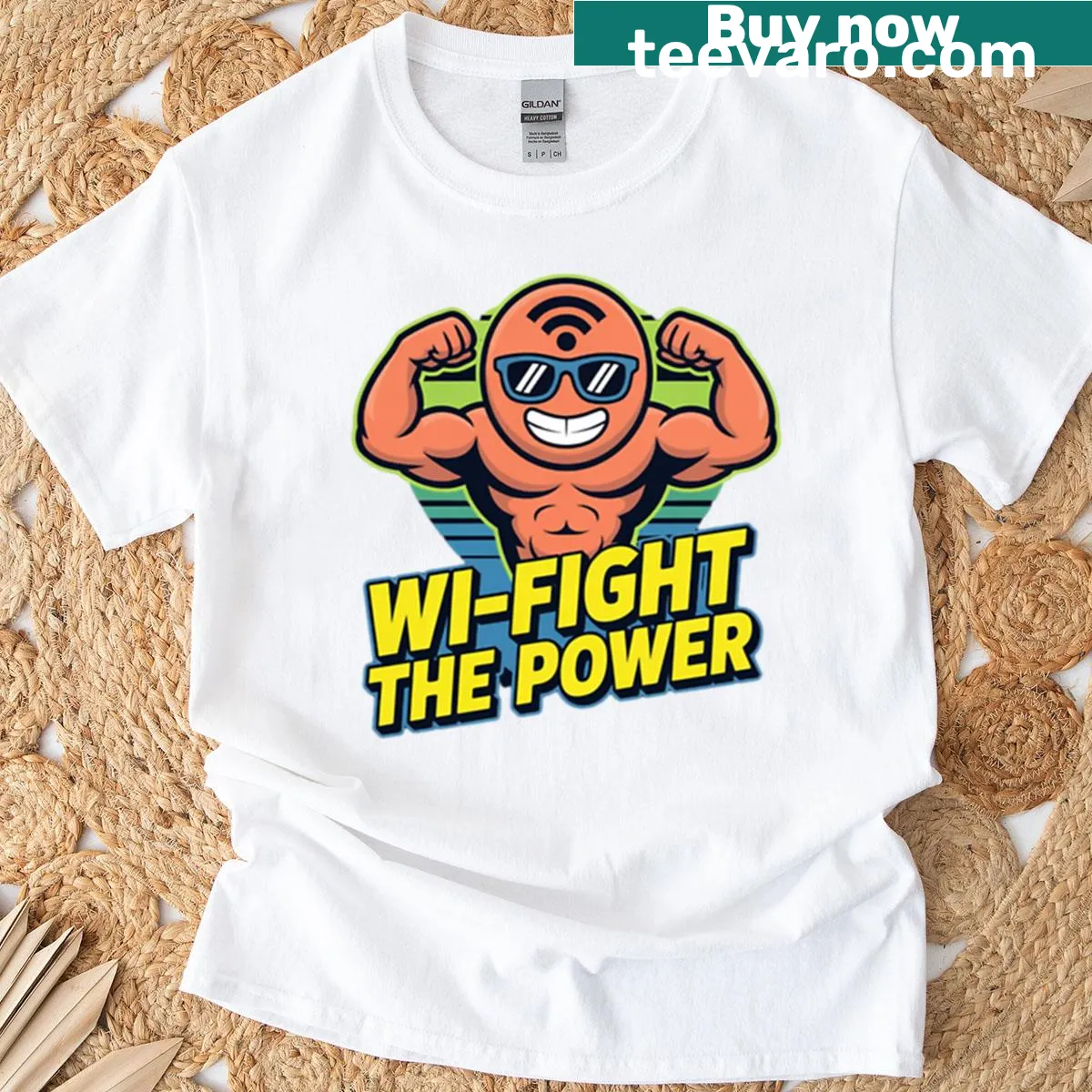Bold T-shirt with 'Wi-fight The Power' text design — on a men's t-shirt
