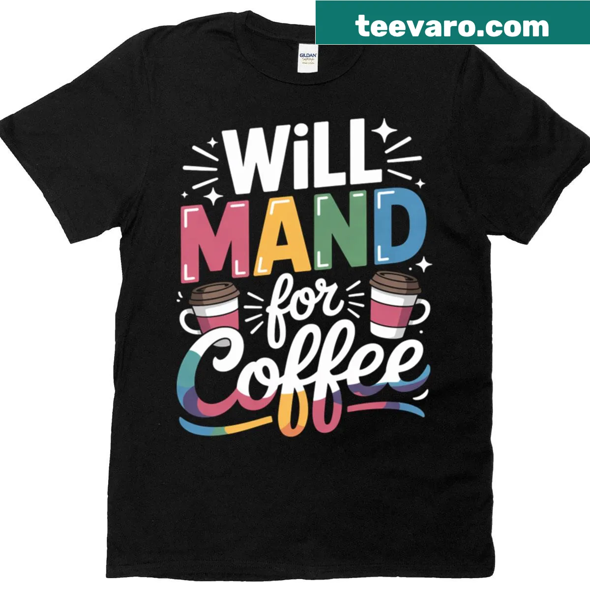 Funny coffee-themed t-shirt with bold typography about coffee and therapy — on a men's t-shirt