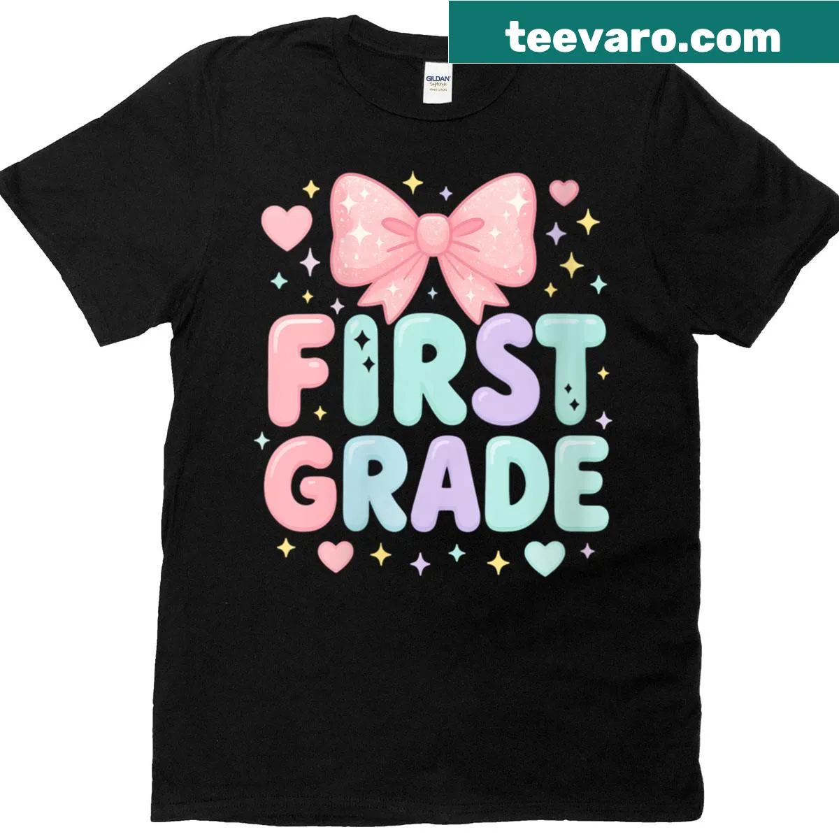 Cute t-shirt for first-grade teachers with a bow and 'Miss' title — on a men's t-shirt