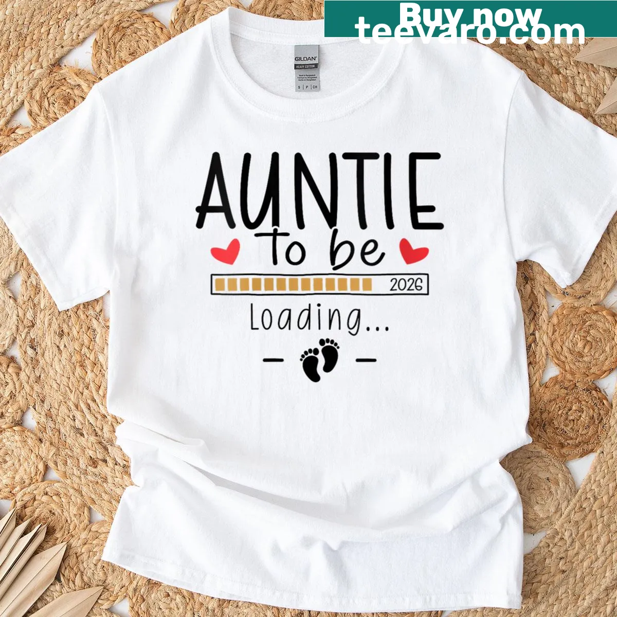 Auntie To Be Est 2026 T-shirt with typography for pregnancy reveal — on a men's t-shirt