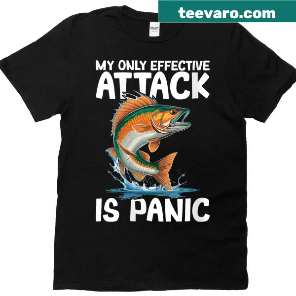 Funny fishing t-shirt with the quote about panic