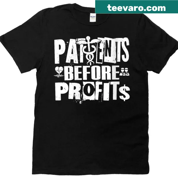 T-shirt advocating for safe staffing in healthcare with bold text.