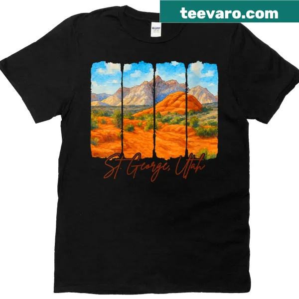 Illustrated travel-themed T-shirt with 'Meet Me In St George' text.