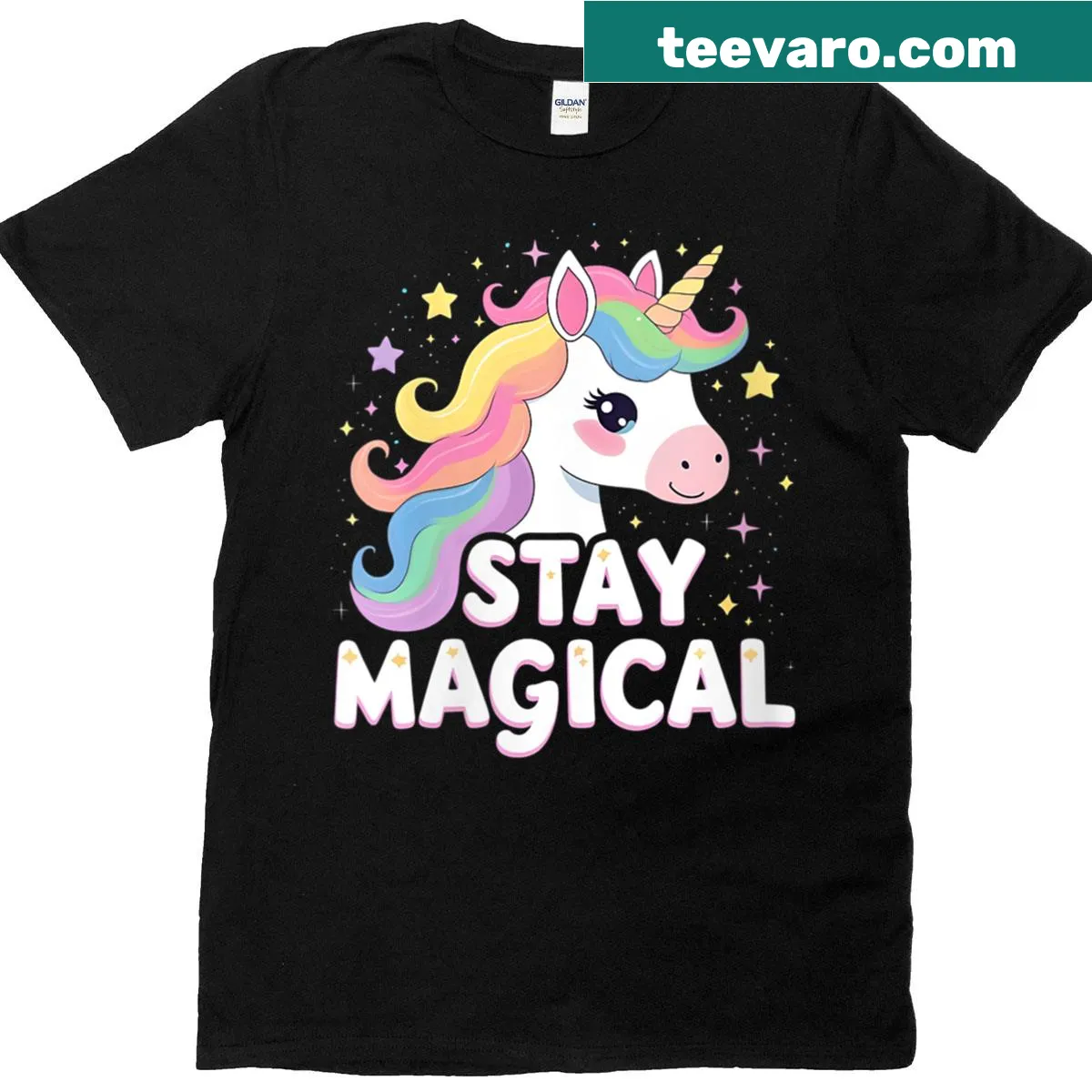 Cute t-shirt featuring a whimsical unicorn design. — on a men's t-shirt