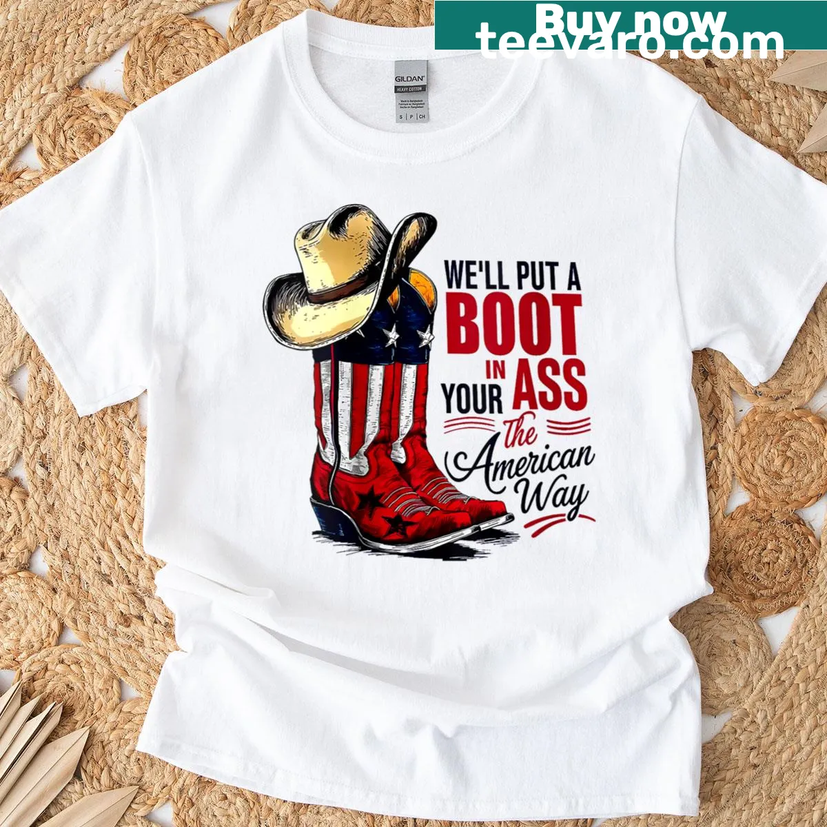 4th of July t-shirt with a cheeky patriotic slogan — on a men's t-shirt