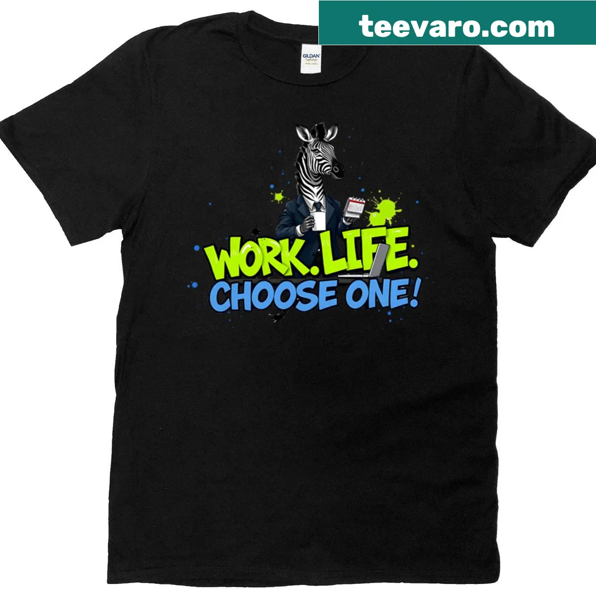 Oversized t-shirt featuring a zebra and humorous work-life design — on a men's t-shirt