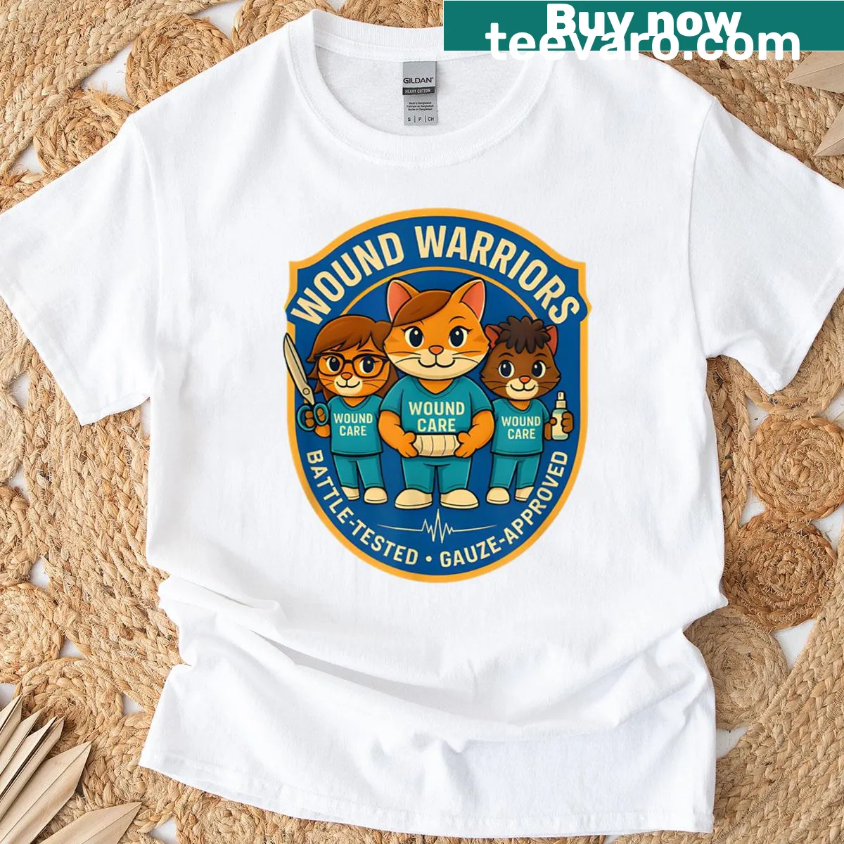 Cute cat graphics with nursing theme on a T-shirt — on a men's t-shirt