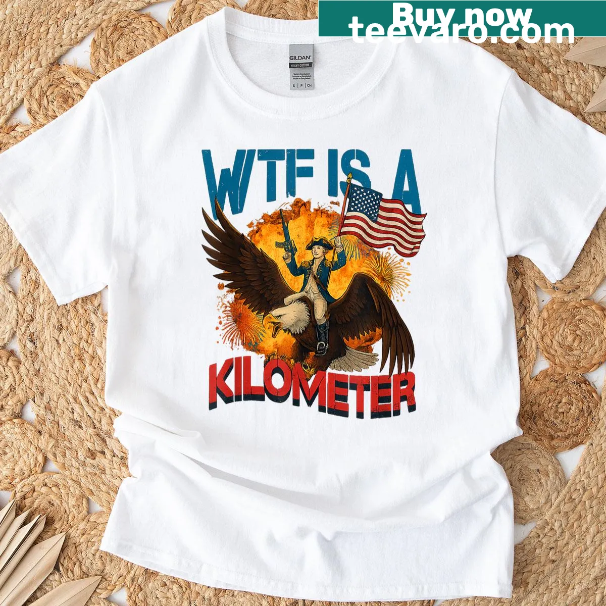 Patriotic typography with a humorous take on kilometers on a T-shirt — on a men's t-shirt