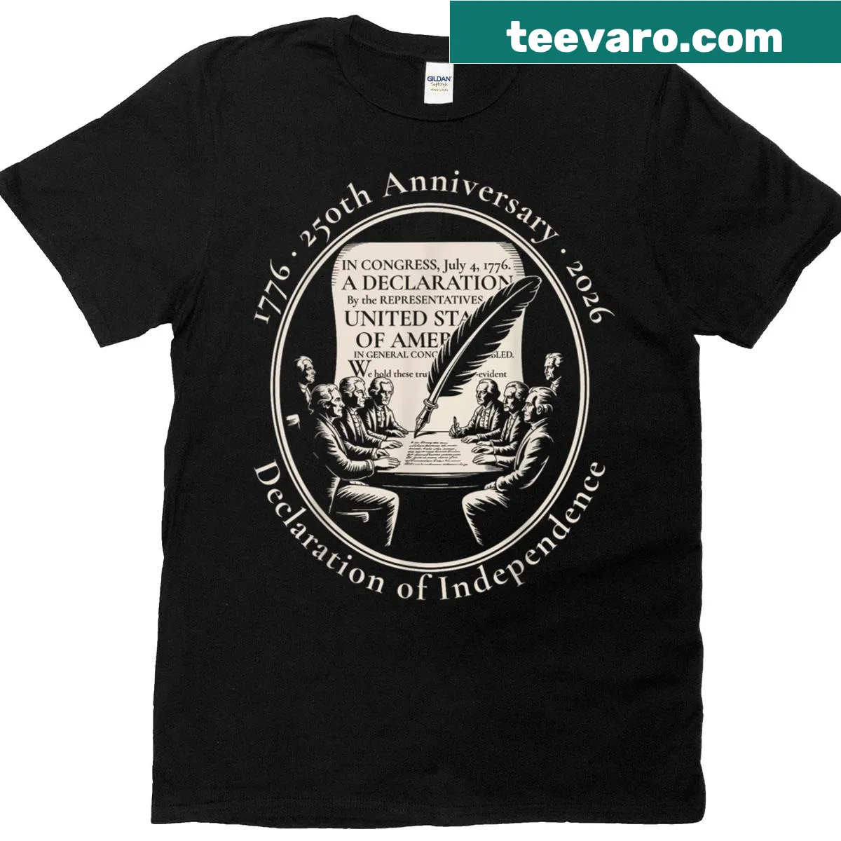 T-shirt celebrating the 250th anniversary of the Declaration of Independence — on a men's t-shirt