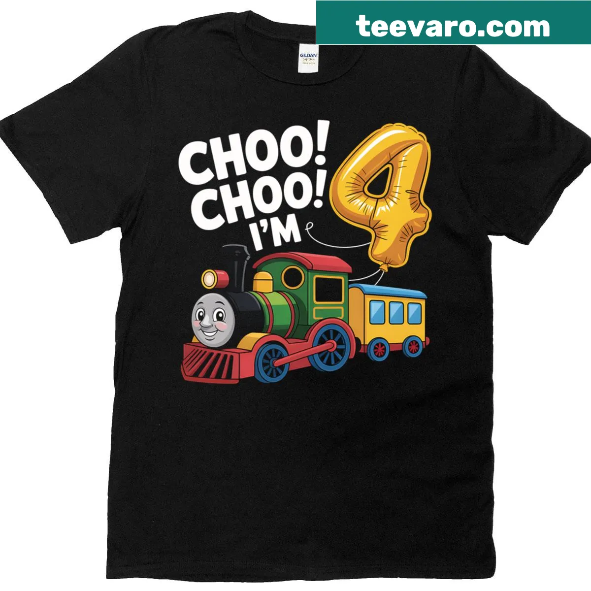 Kids t-shirt for 4th birthday with a train graphic — on a men's t-shirt