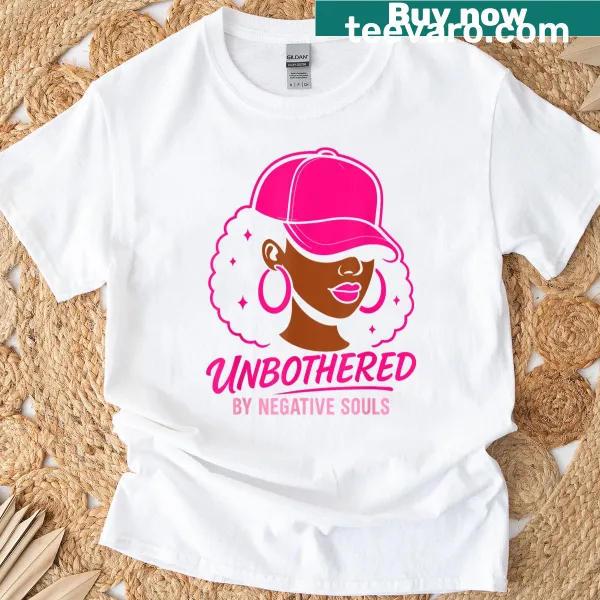 Empowering t-shirt with Afro Queen design and 'Unbothered' text