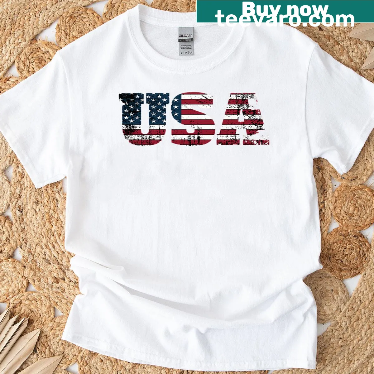 Patriotic t-shirt with American flag design for Memorial Day — on a men's t-shirt