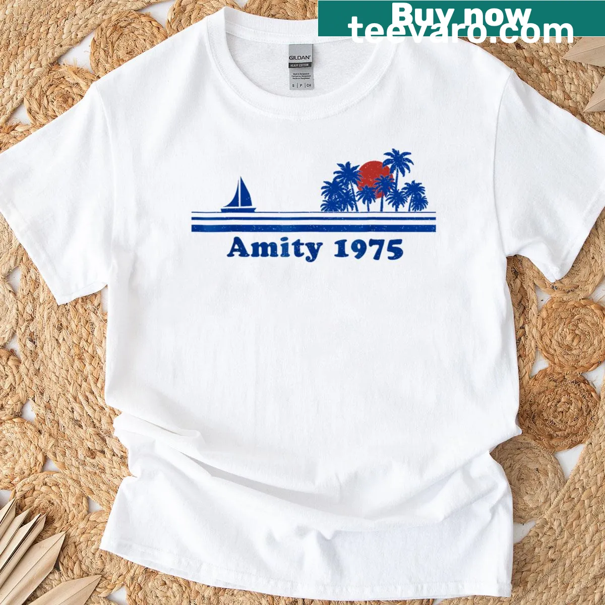 T-shirt featuring nostalgic sailboat sunset design for summer lovers — on a men's t-shirt