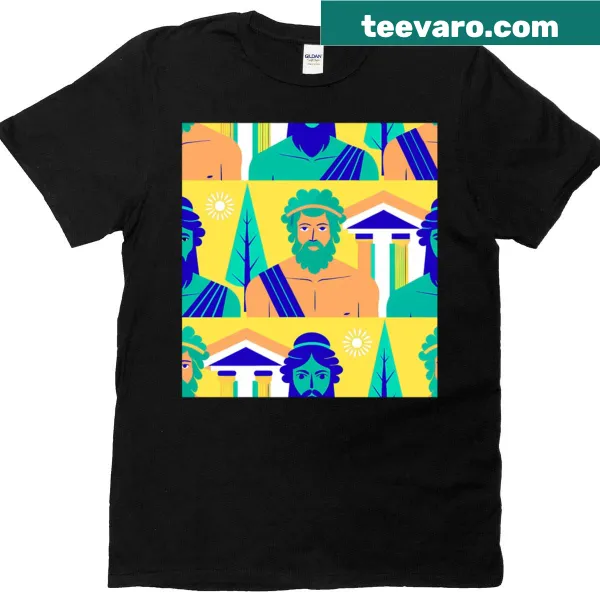 Oversized t-shirt featuring a design of ancient myths colliding