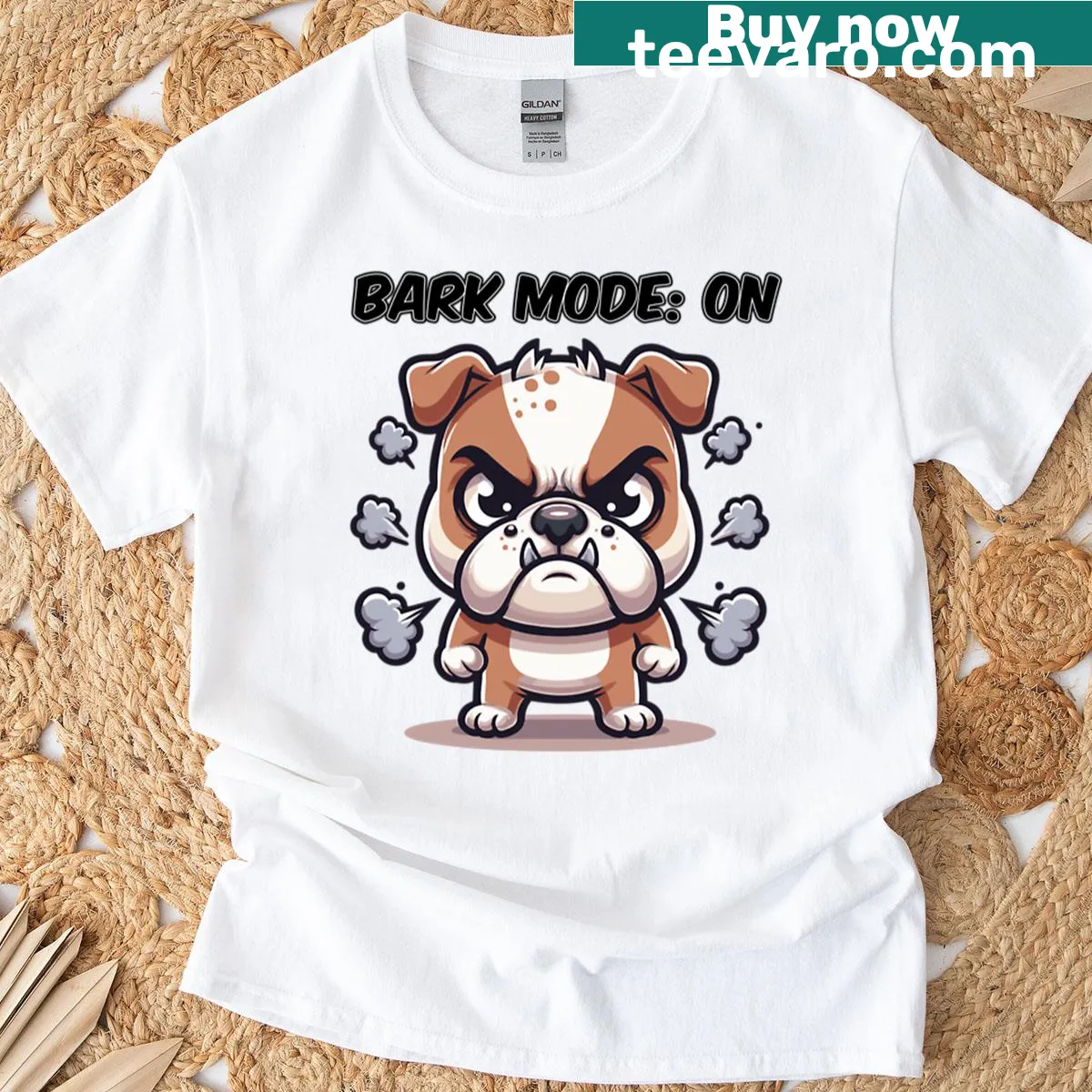 Funny t-shirt featuring an angry bulldog illustration — on a men's t-shirt