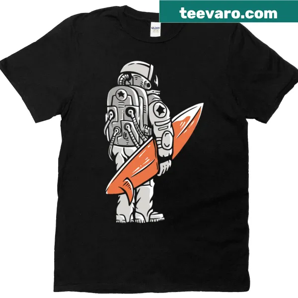 Cosmic surfer riding waves in space on a t-shirt