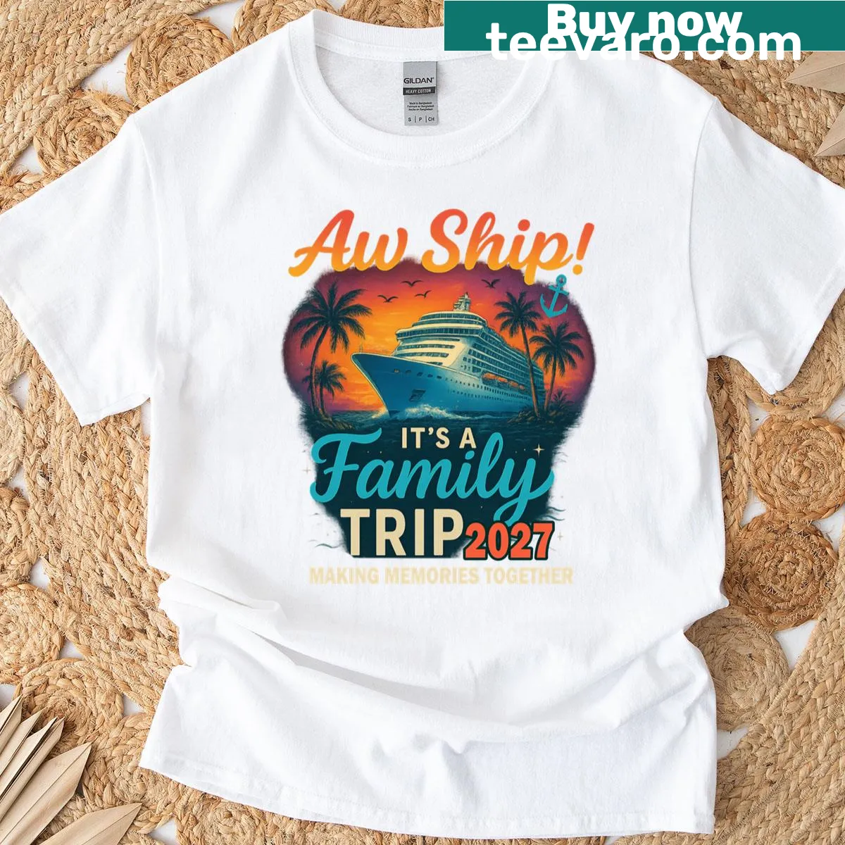 Funny cruise trip graphic with the phrase 'Aw Ship Its A Family Trip' — on a men's t-shirt