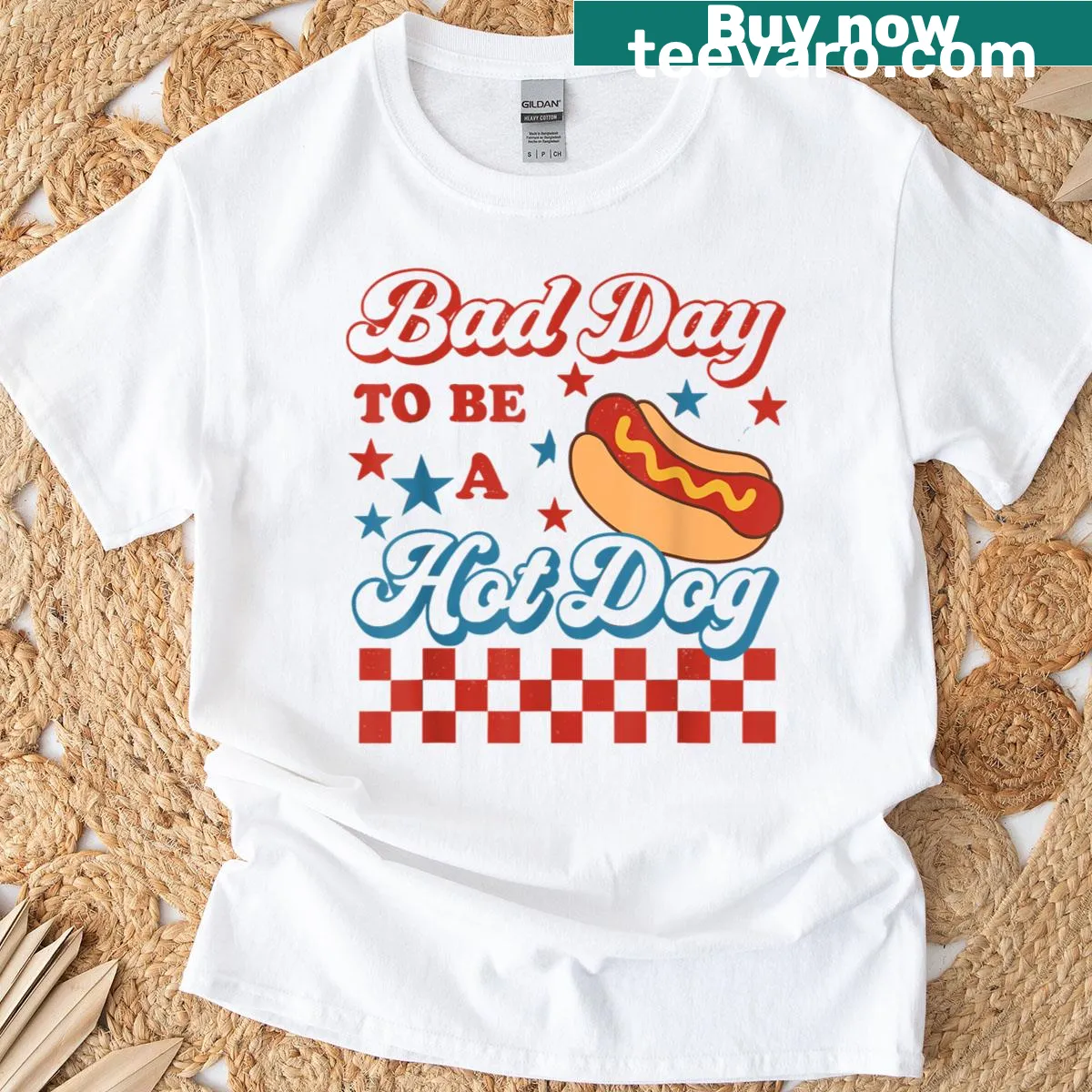 Funny BBQ T-shirt with 'Bad Day To Be A Hot Dog' phrase — on a men's t-shirt