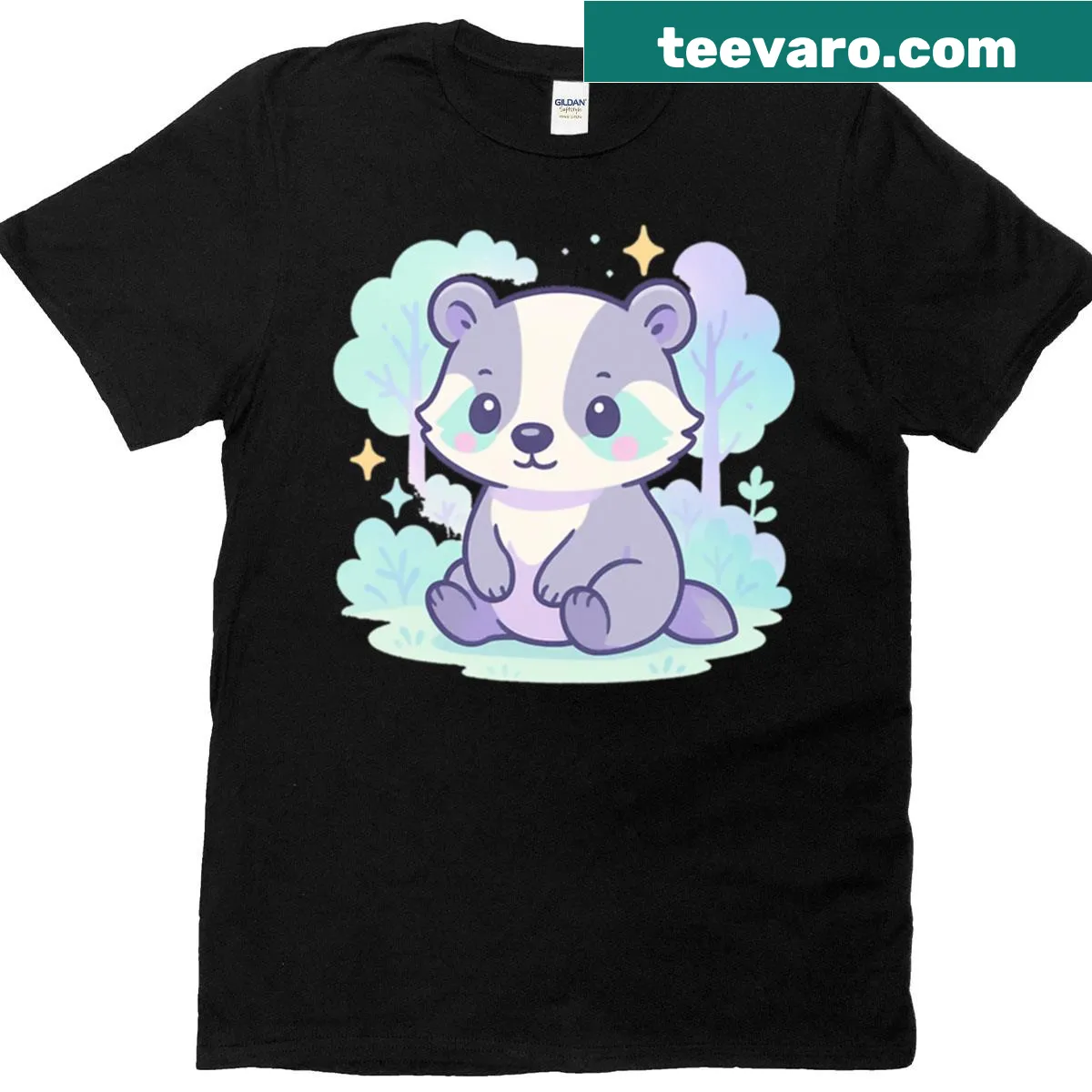 Cartoon badger with a masked face on an oversized T-shirt — on a men's t-shirt