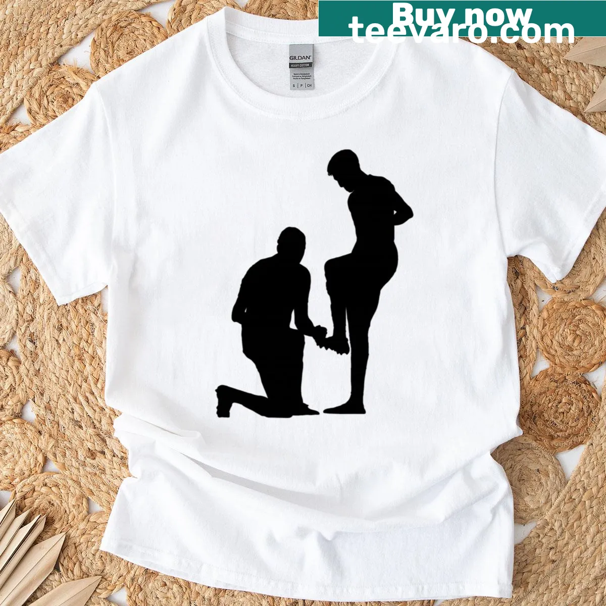 Silhouette design featuring a boot and tie representing Barcelona on a t-shirt — on a men's t-shirt
