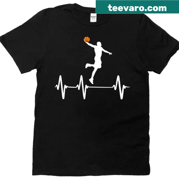 Heartbeat line transforming into a basketball graphic T-shirt