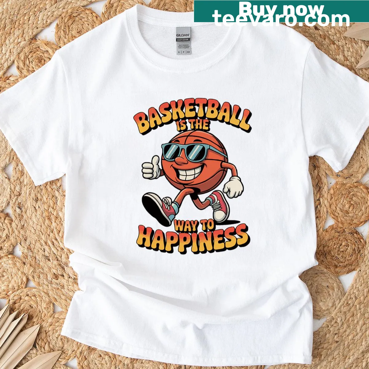 Funny cartoon basketball character graphic t-shirt — on a men's t-shirt