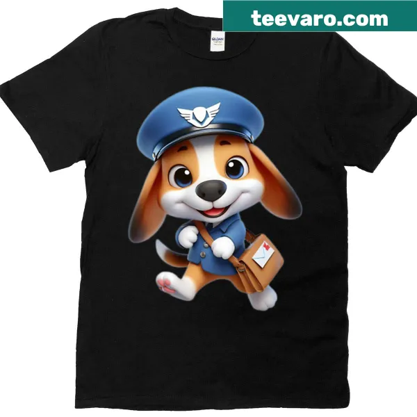 Cute cartoon beagle mail carrier on a T-shirt